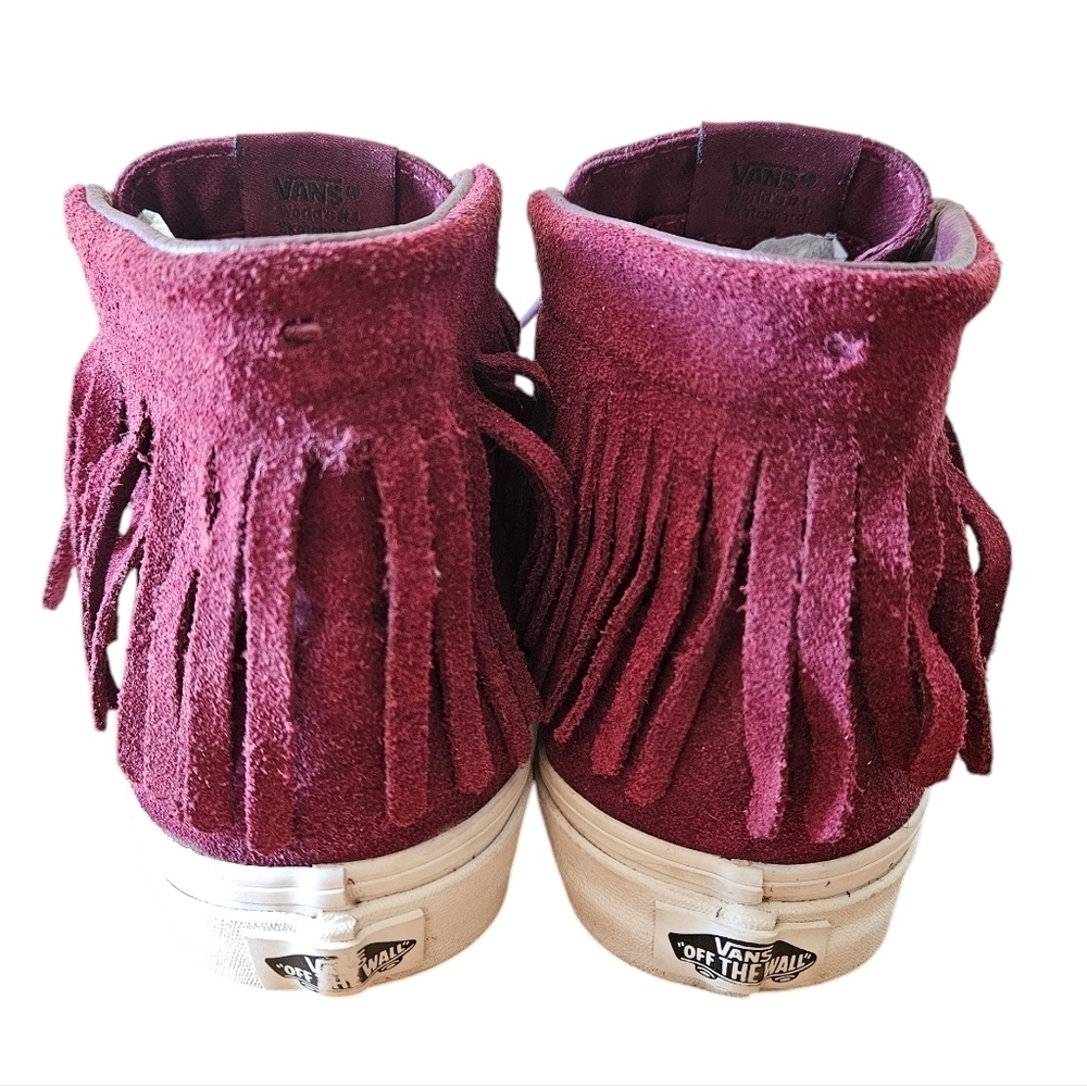 Vans Sk8 HI Mock Suede Womens High Tops Boho Fringe Sneakers Red Berry Size US 8 - Picture 12 of 15
